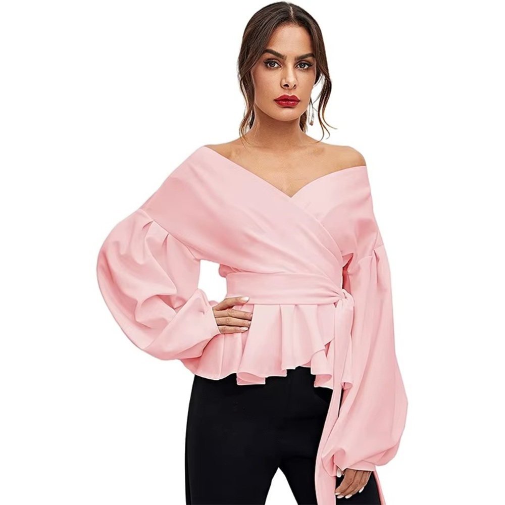 Pink Off-Shoulder Wrap Top